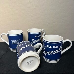 Kate Spade ♠️ New York Lenox Navy Blue & White ‘All Day Specials' Mugs Set (4)